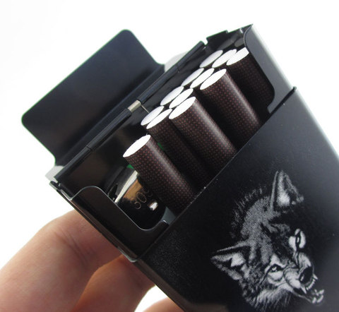 Personalized ultra thin automatic cigarette case king wolf black Laifu brand male metal e cigarettes boxes laser design forever ► Photo 1/6