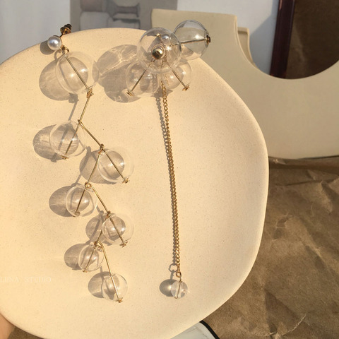 ins Asymmetric Glass Ball Dangle Earrings For Women Fairy Elegant Pearl Clear Bubble Super Long Korean Earrings 2022 Bijoux ► Photo 1/6