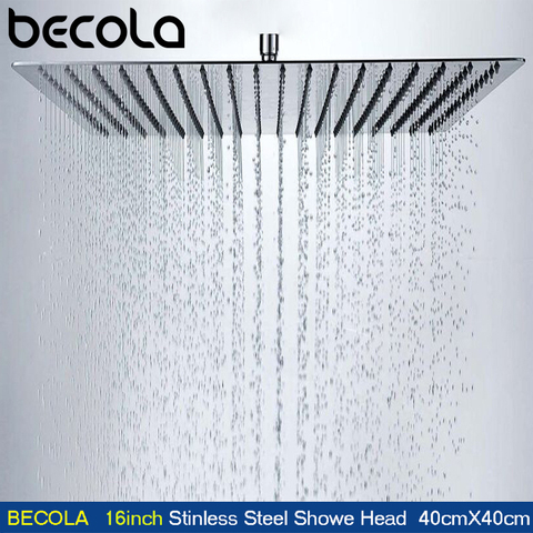 BECOLA 16Inch 40cmX40cm square stainless steel ultra-thin shower heads Bathroom square overhead rainfall shower head CP-1616 ► Photo 1/4