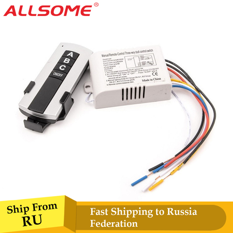 Allsome 3 Way Port ON/OFF Wireless Digital RF Remote Control Switch Receiver Transmitter For Light Lamp 220V HT034+ ► Photo 1/6