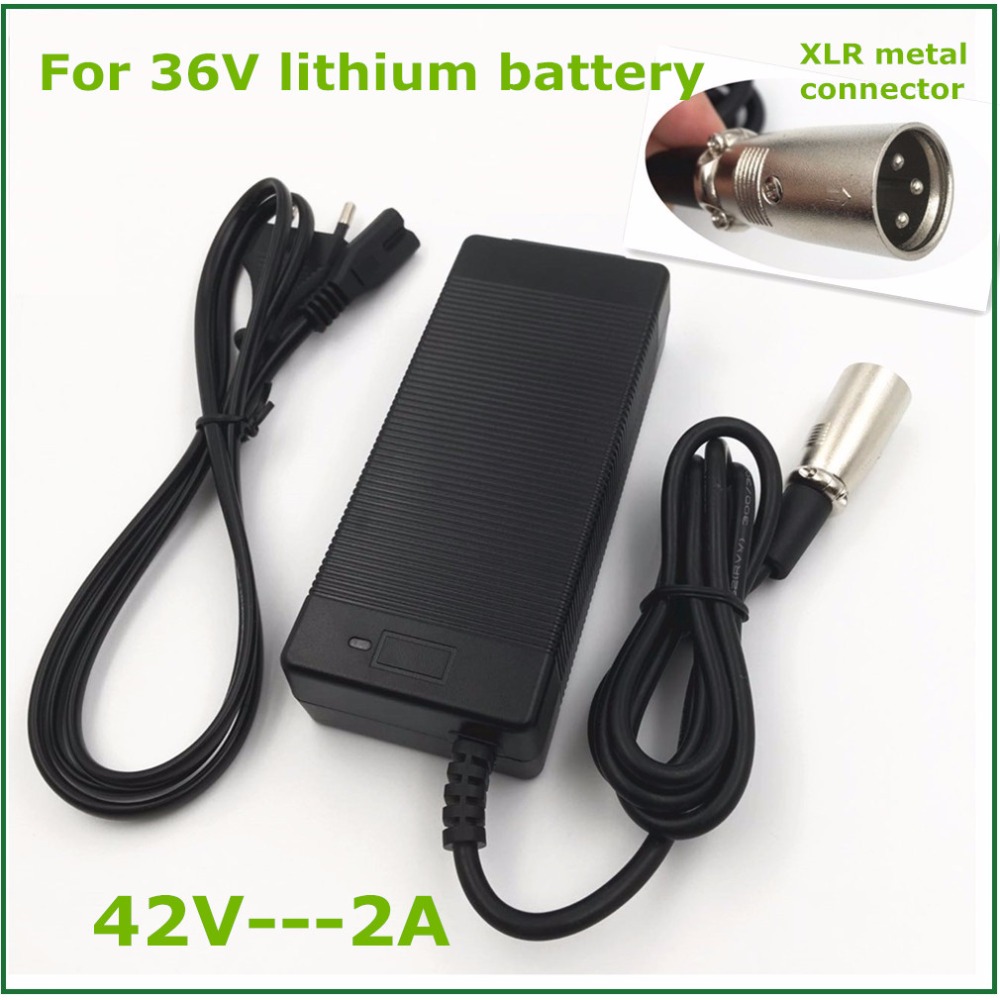 Wheelchairs etc. Scooters 36V 42V 2A XLR 5 pin plug Lithium Battery Charger for Electric Bikes 