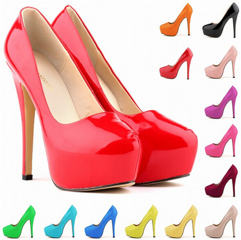 Sexy High Platform Party Shoes 2022 New Women Concise Solid Patent Leather High Heels Shoes Fashion Shallow Wedding Shoes Woman ► Photo 1/6