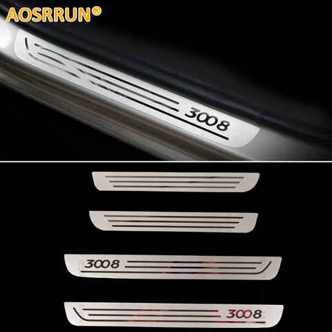 AOSRRUN Free shipping Stainless Steel Door Sill Scuff Plate car accessories For Peugeot 3008 2009-2016 1Gen 2Gen ► Photo 1/3