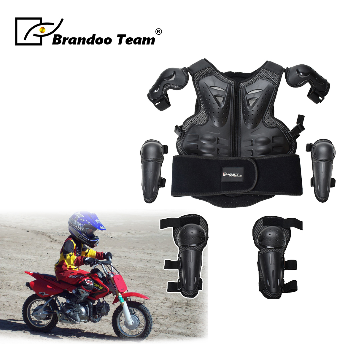 Kids Chest Spine Armor Vest Dirt Bike Helmet Elbow Guards Knee Pads Protectors