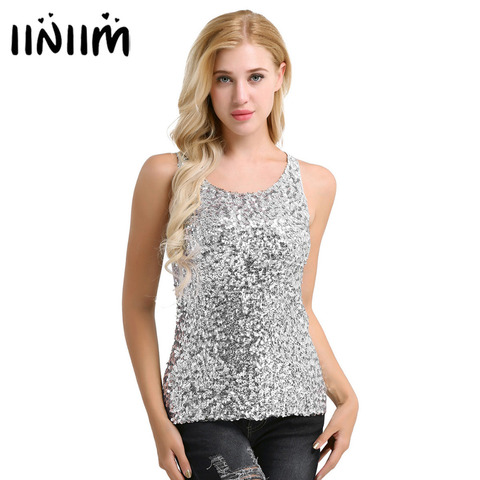 iiniim Womens Shine Glitter Sequin Embellished Sleeveless Vest Tank Tops Fashion Style Clothing for Cocktail Party Clubwear ► Photo 1/6