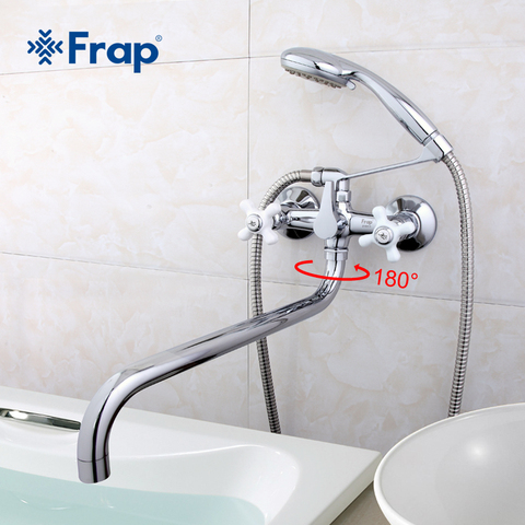 Frap White handle Long nose Bathroom Shower Faucets Bathtub Faucet Mixer Tap With Hand Shower Sets F2618 ► Photo 1/6