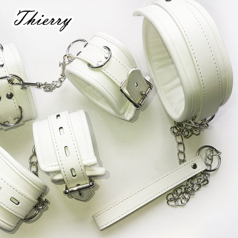 Thierry Luxury soft white Bondage Restraints handcuffs collar wrist ankle cuffs for Fetish erotic adult games couple Sex produc ► Photo 1/6