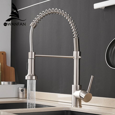 Kitchen Faucets Brush Brass Faucets for Kitchen Sink  Single Lever Pull Out Spring Spout Mixers Tap Hot Cold Water Crane 9009 ► Photo 1/6