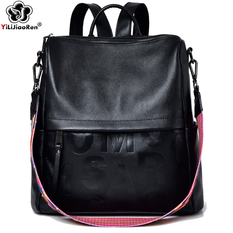 Fashion Real Leather Backpack Genuine Leather backpack Female Large Capacity School Bag Simple Shoulder Bags for Women Mochila ► Photo 1/6
