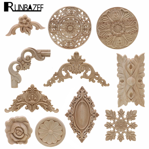 Frame Door Cabinet Decorative Figurines Wood Appliques for Furniture Unpainted Carved Corner Onlay Home Decoration Accessories ► Photo 1/5