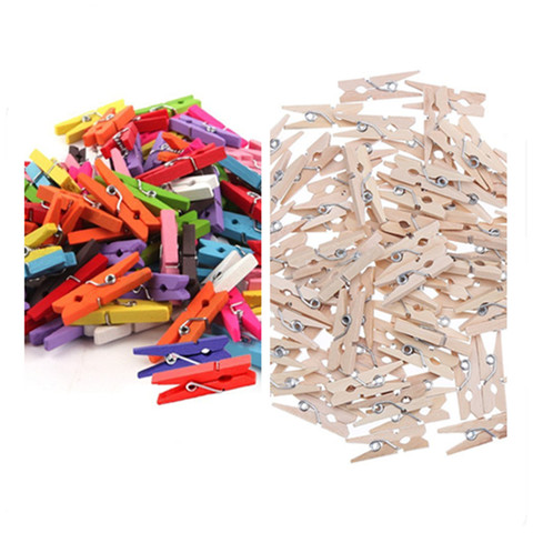 100 pcs Small Size 25mm Mini  Wooden Clips For Photo Clips Clothespin Craft Decoration Clips   V1745 ► Photo 1/6