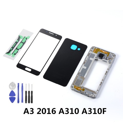 For Samsung A3 2016 A310 A310F LCD Front Touch Screen Sensor+Housing Metal Middle Frame+Back Glass Battery Cover+Tools ► Photo 1/3