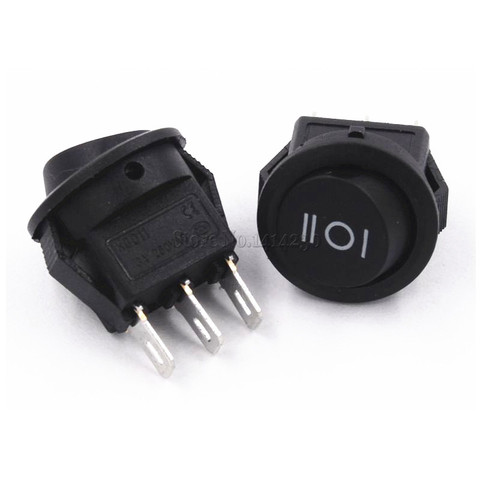 10Pcs 16mm Diameter Small Round Black 3 Pin 6A/125V 3A/250V SPDT ON-OFF-ON Rocker Switch Snap-in ► Photo 1/5