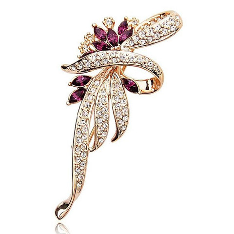 SHUANGR Luxury Crystal Flower Brooch Lapel Pin Rhinestone Jewelry