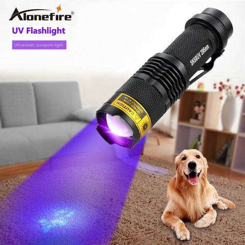 ALONEFIRE SK68uv 395nm Zoom Mini Led UV Flashlight Ultra Violet Cat Dog Animal Pet Urine money Detection Light Lamp AA Battery ► Photo 1/6