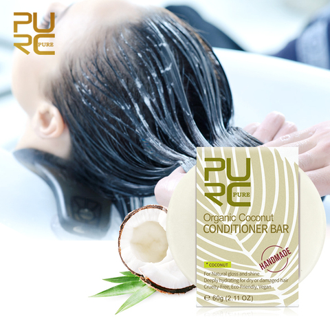 PURC Organic Coconut Conditioner bar Vegan handmade repair damage frizzy hair conditioner ► Photo 1/6