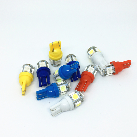 10X T10 LED W5W 5050 Bulb 5 SMD LED White Blue Red Yellow Green  194 168 Super Bright wedge Lights bulbs Lamps 12V ► Photo 1/6