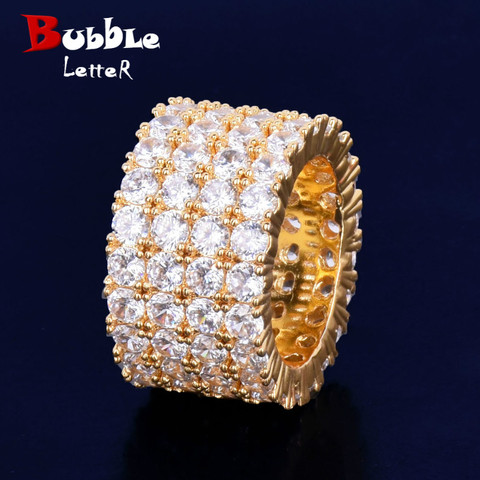 Four Rows Solitaire Men's Ring Copper Charm Gold Color Cubic Zircon Iced RING Fashion Hip Hop Jewelry 1.3cm width ► Photo 1/6
