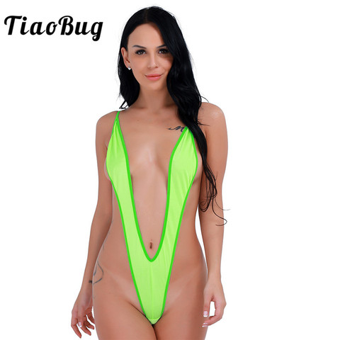 TiaoBug Women Bright Solid Color One-piece Bikini Thong G-string Monokini Female Sexy Swimsuit Underwear Bodysuit Beach Swimwear ► Photo 1/6