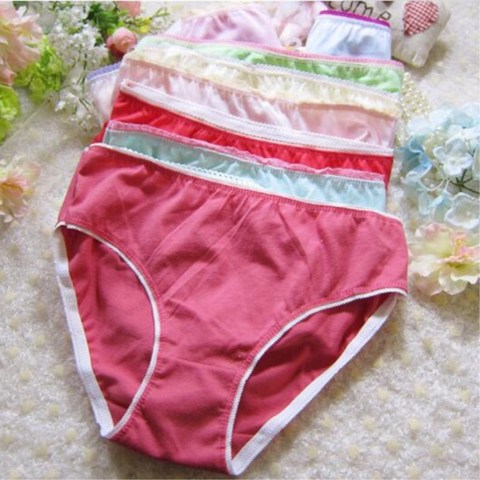 12pcs/Pack Random Colors Solid Girls Underwear Cotton Briefs