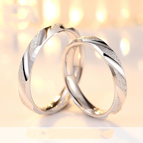 Fashion Couple wedding Rings Pure 100% 925 Sterling Silver Jewelry Simple Style Threaded Frosted Lovers Rings For Women / Men ► Photo 1/6