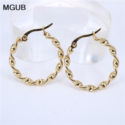 MGUB 15mm-70mm size Trendy Gold color Twisted Big Earrings Wholesale Jewelry Round Large Size Hoop Earrings Women LH30 ► Photo 1/6