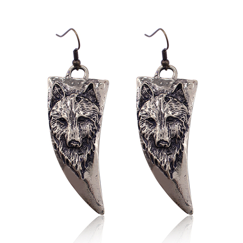 Vintage Horn-shaped Wolf Dog Earrings Punk Animal vintage Long Earrings For Women Brincos Wolf Head Earring Drop Shipping HipHop ► Photo 1/6