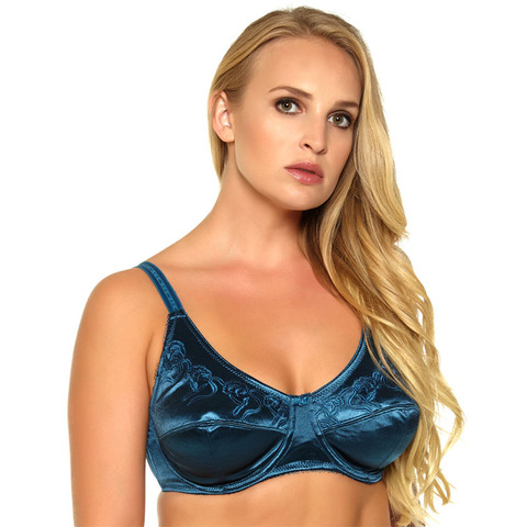 C-046 Women Bra Black/Green/Silver 3 Colours Satin Embroidery Unlined Push Up Cup Big Size 36 38 40 42 44 46 DD DDD E F Full Cup ► Photo 1/6