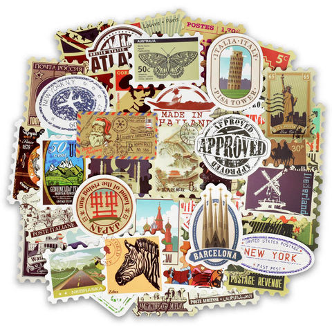 50pcs Retro Various Countries Stamps Vinyl Stickers DIY To Laptop Skin Refrigerator Luggage Decal For Macbook Air/Asus/Xiaomi/HP ► Photo 1/6