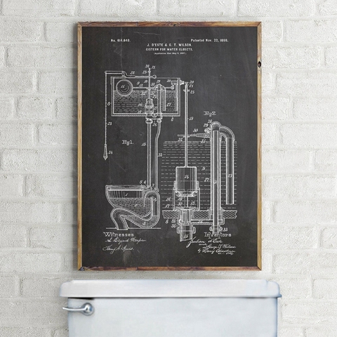 Toilet Cistern Patent Vintage Blueprint Poster And Print Bathroom Toilet Wall Art Canvas Painting Decor WC Sign Lavatory Posters ► Photo 1/6