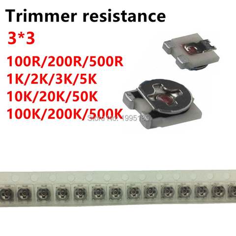 20pcs 3*3 Trimmer resistance Potentiometer Trimpot SMD 3X3 Adjustable Variable resistor 100 500 1K 2K 10K 20K 50K 100K 1M ohm ► Photo 1/1