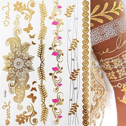 1 sheet Flash Boho Metallic Gold Feathers Shimmering Jewellery Festival Temporary Tattoo ► Photo 1/6