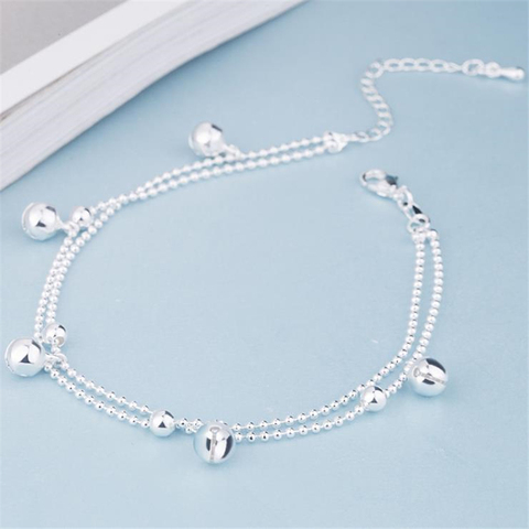 KOFSAC New Fashion 925 Sterling Silver Beads Chain Anklets Beach Party Cute Boll Ankle Bracelets For Women Foot Jewelry Gifts ► Photo 1/6