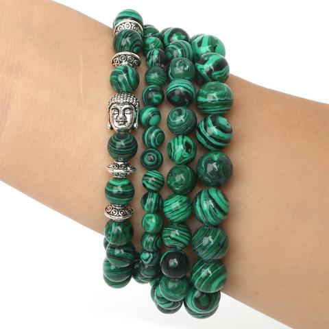 6mm/8mm/10mm Charm Bracelet With Natural Stone Beads Loose Round Malachite Peacock Beaded Bracelet For Women Friend Gift ► Photo 1/5