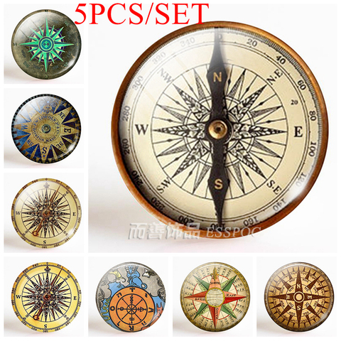 5PCS/SET Retro Handcrafted 12mm/16mm/20mm/25mm/30mm Glass Cabochon Making Jewelry Steampunk Compass (It's Not A Real Compass) ► Photo 1/6