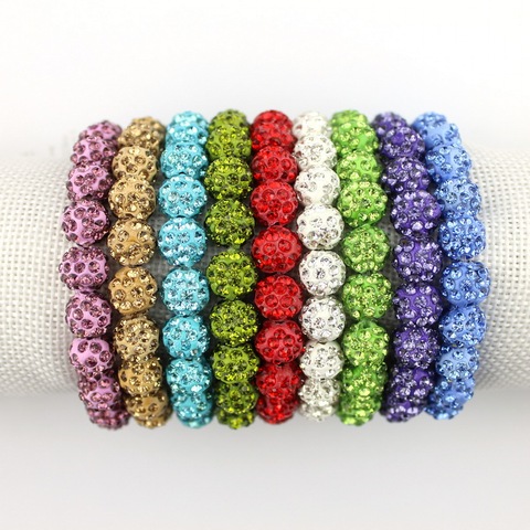 ZWPON Hot Summer Colorful Crystals Elastic Pave Beaded Sparkly Crystals Rhinestones Ball Bracelets Bangle ► Photo 1/6