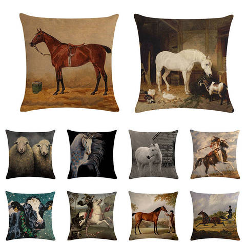 New Horses Cotton Cushion Cover Steed Animal War Horses Home Decorative Nordic Pillowcase Vintage Wholesale Dropshipping ZY1047 ► Photo 1/6
