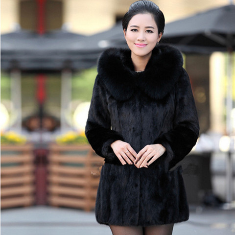 Women's Faux Fur Coat Winter Warm Black Imitation Fox Fur Long Round Neck Hat Temperament Young Lady 2022 New ► Photo 1/6