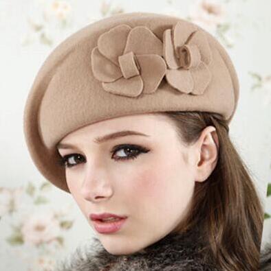 100% wool beret winter berets women winter felt beret Floral Women Felt French Beret Beanie fedora hat Beanie Winter Flower ► Photo 1/5