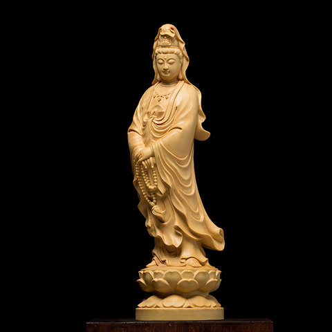 10-35cm Buddha Statue Kuan Yin Guanyin Chinese Home Decor Wall Sculpture Car Accessories Wood God Statues ► Photo 1/5