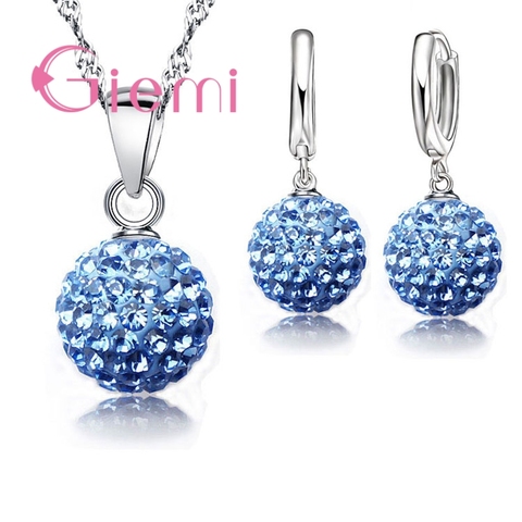 Big Promotion Jewelry Sets 925 Sterling Silver  Austrian Crystal Ball Lever Back Earring Pendant Necklace for Woman ► Photo 1/6
