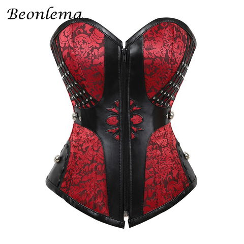 Beonlema Gothic Women Corset Waist Modeling Sexy Bustiers Steampunk Corsets Tight Lacing Black Goth Fuax Leather Korset S-2XL ► Photo 1/6