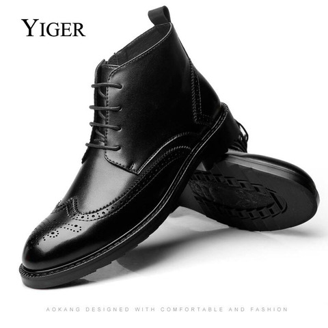 YIGER NEW Men Boots Genuine Leather Boots Large Size Men Casual Boots Lace-Up Bullock Boots Men Black Spring/Autumn Ankle boots ► Photo 1/6