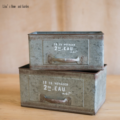 vintage shabby chic rectangle galvanized zinc drawer planter box ► Photo 1/6