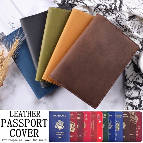 High-end Genuine Leather Passport Cover Solid Credit Card Holder Vintage Men Women Passport Case Business Unisex Travel Wallet ► Photo 1/6