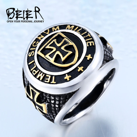 BEIER New Stainless Steel Templi Signvm Militie Ring For Man Personality Cross Knight Jewelry Wholesale Factory Price BR8-280 ► Photo 1/6