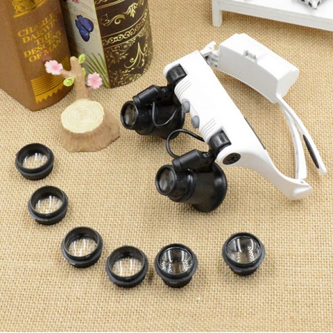 10X 15X 20X 25X LED Magnifier Double Eye Glasses Loupe Lens Jeweler Watch Repair Measurement With 8 Lens LED Lamp Strap Glasses ► Photo 1/1