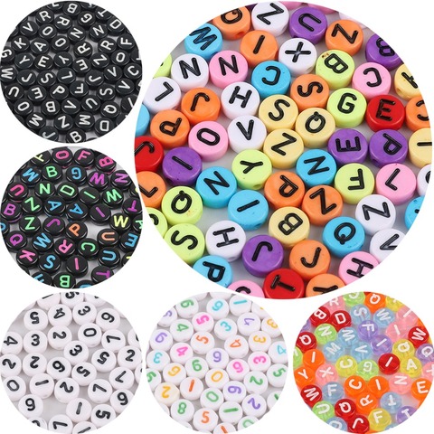 100pc Mixed English Letter Acrylic Beads Flat Heart Alphabet Number Beads for Charms Bracelet Necklace For Jewelry Making DIY ► Photo 1/6