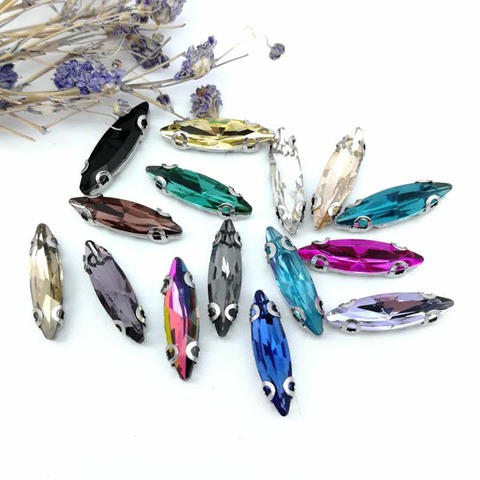 4*15mm Horse eye Crystal Glass Sew-on Rhinestones Silver Bottom with D shape claws DIY Women's Dresses 20pcs ► Photo 1/4