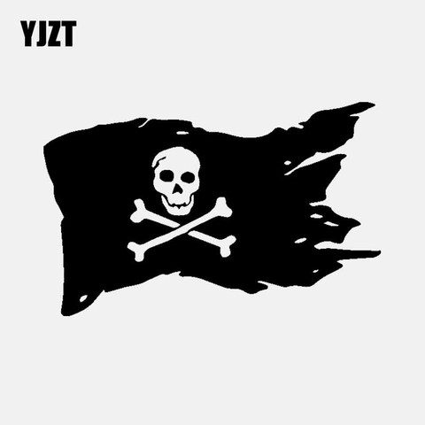 YJZT 14.2CM*9CM Pirate Flag Vinyl Decal Skull Bones Cross Ship Car Sticker Decor Black/Silver C3-1836 ► Photo 1/6
